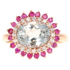 3.57 Quilates Turmalina Natural Zafiro Diamante Anillo de Cóctel en Oro Rosa