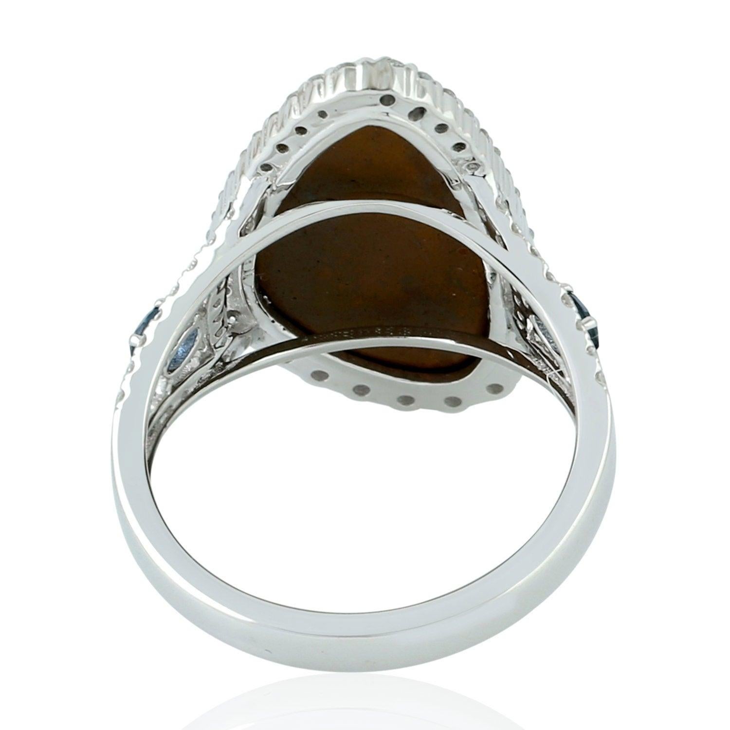 Im Angebot: 3,57 Karat Opal Diamant 14 Karat Weißgold Ring () 3
