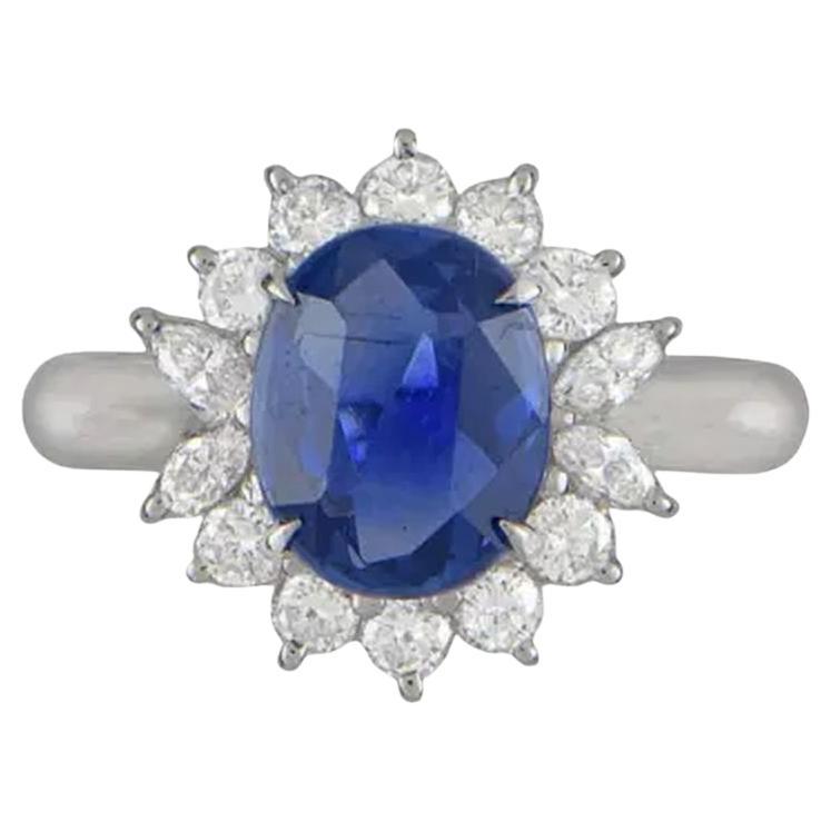 3,57 Karat Oval keine Hitze Ceylon Saphir GIA und Diamant Platin Aussage Ring im Angebot