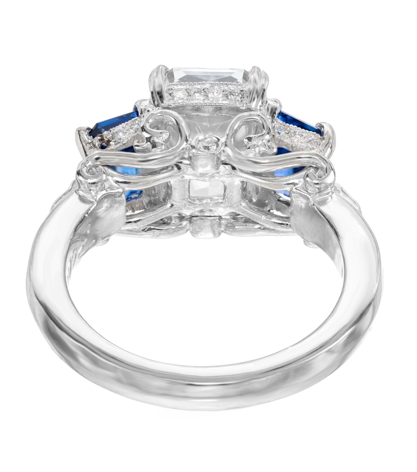 Women's 3.57 Carat Pink Sapphire Diamond Platinum Scroll Three Stone Engagement Ring  For Sale