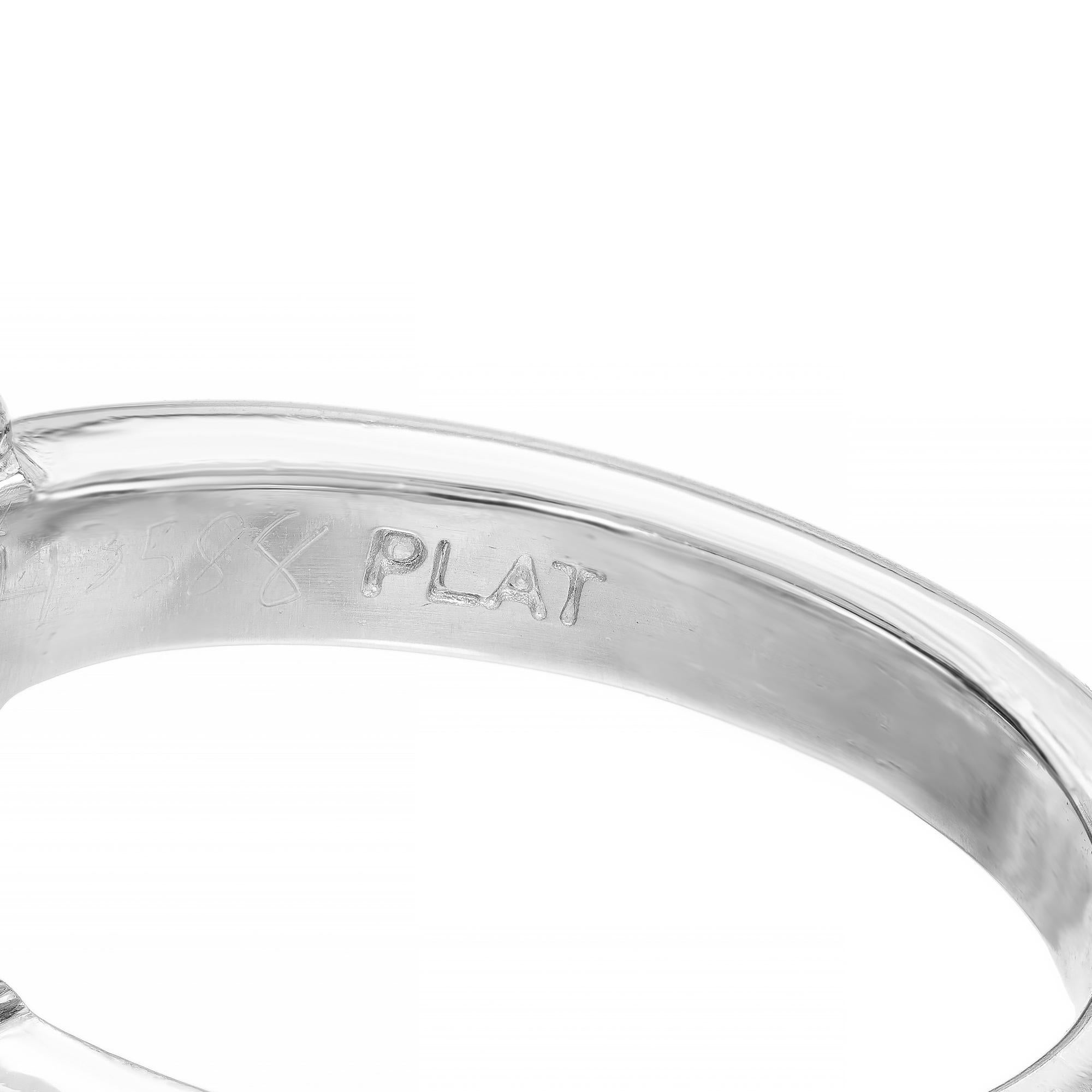 3.57 Carat Pink Sapphire Diamond Platinum Scroll Three Stone Engagement Ring  For Sale 1