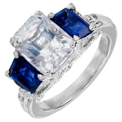 3.57 Carat Pink Sapphire Diamond Platinum Scroll Three Stone Engagement Ring 