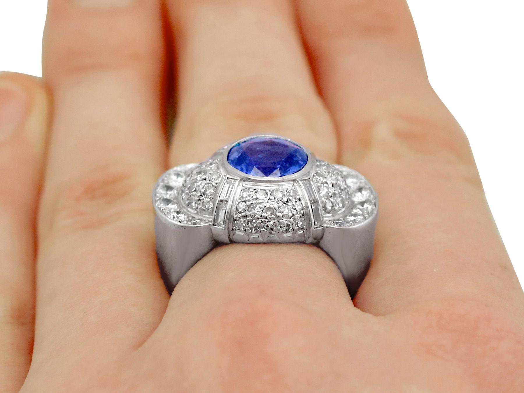 Vintage 3.57 Carat Sapphire 2.37 Carat Diamond Platinum Cocktail Ring For Sale 3