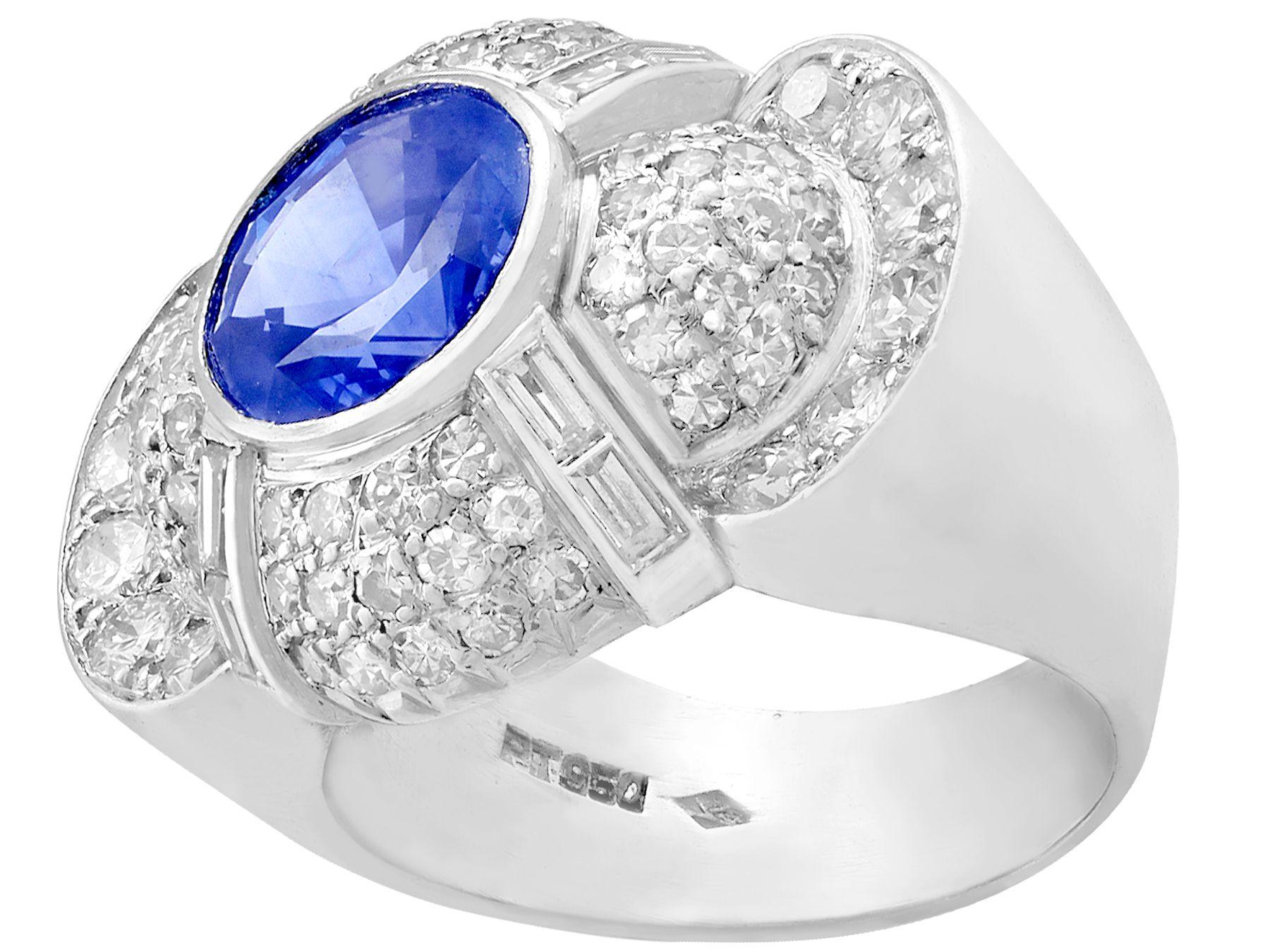 Round Cut Vintage 3.57 Carat Sapphire 2.37 Carat Diamond Platinum Cocktail Ring For Sale