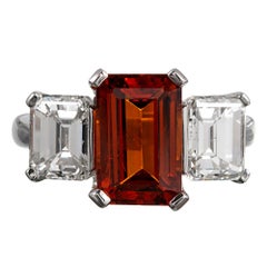 3.57 Carat Spessartite Garnet and Emerald Cut Diamond Ring