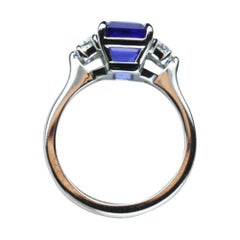 3.57 Carat Tanzanite Emerald Cut and Diamond Platinum Ring Fine Estate Jewelry