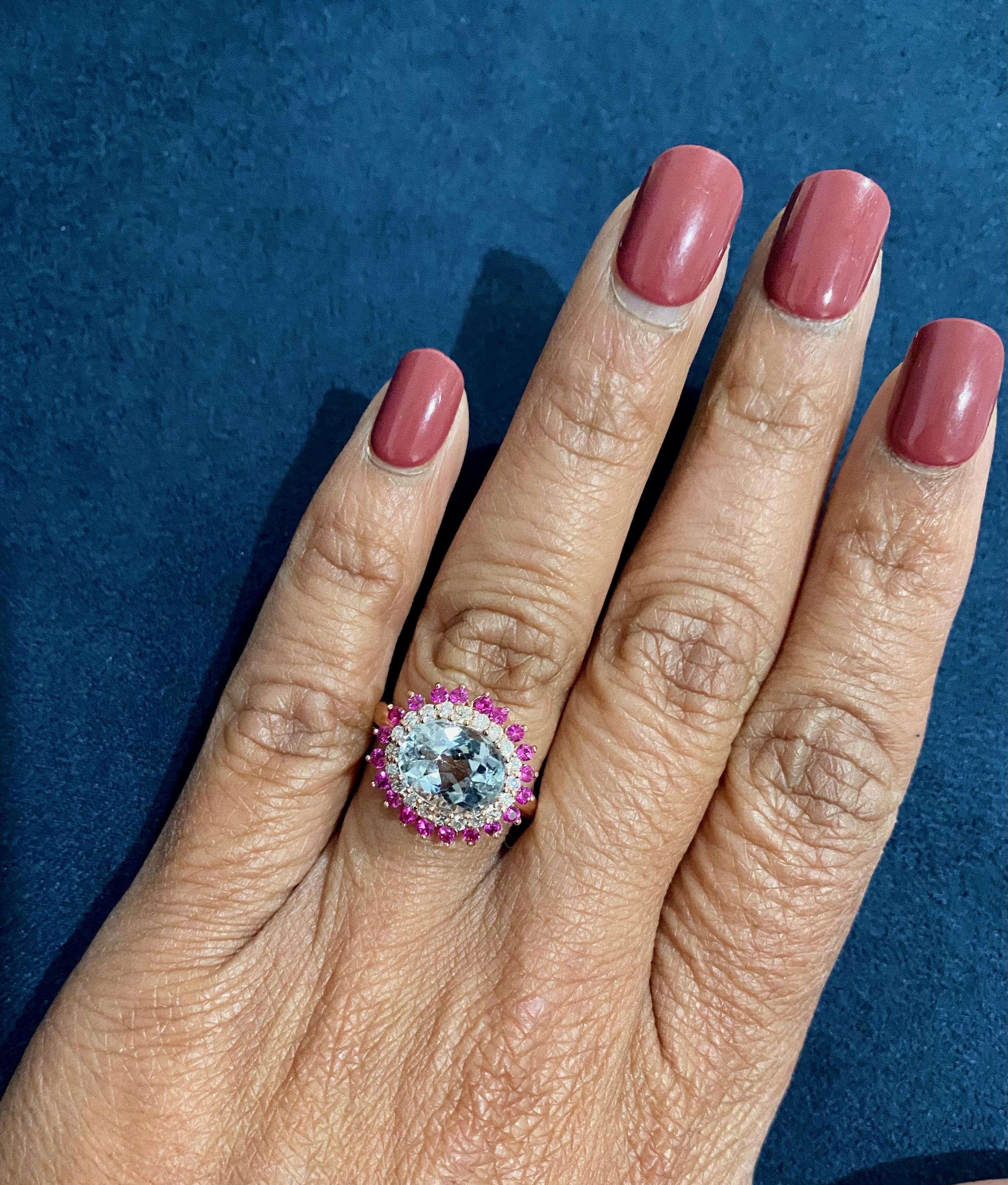 3.57 Carat Natural Tourmaline Sapphire Diamond Rose Gold Cocktail Ring In New Condition For Sale In Los Angeles, CA