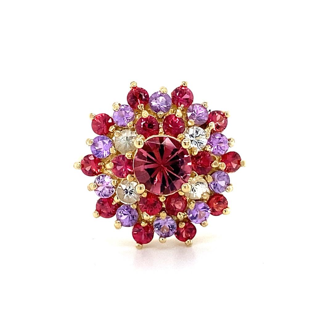 3.57 Carat Tourmaline Sapphire Yellow Gold Cocktail Ring In New Condition For Sale In Los Angeles, CA