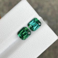 3.57 carats Bluish Green Tourmaline Stone Pair Cushion Cut Afghan Gemstone