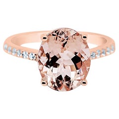 3.57 Ctw Natural Morganite 925 Sterling Silver Rose Gold Plated Wedding Ring    