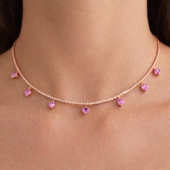 3.57 CTW Heart Cut Pink Stone Diamond Chain Necklace 14 Karat Rose Gold