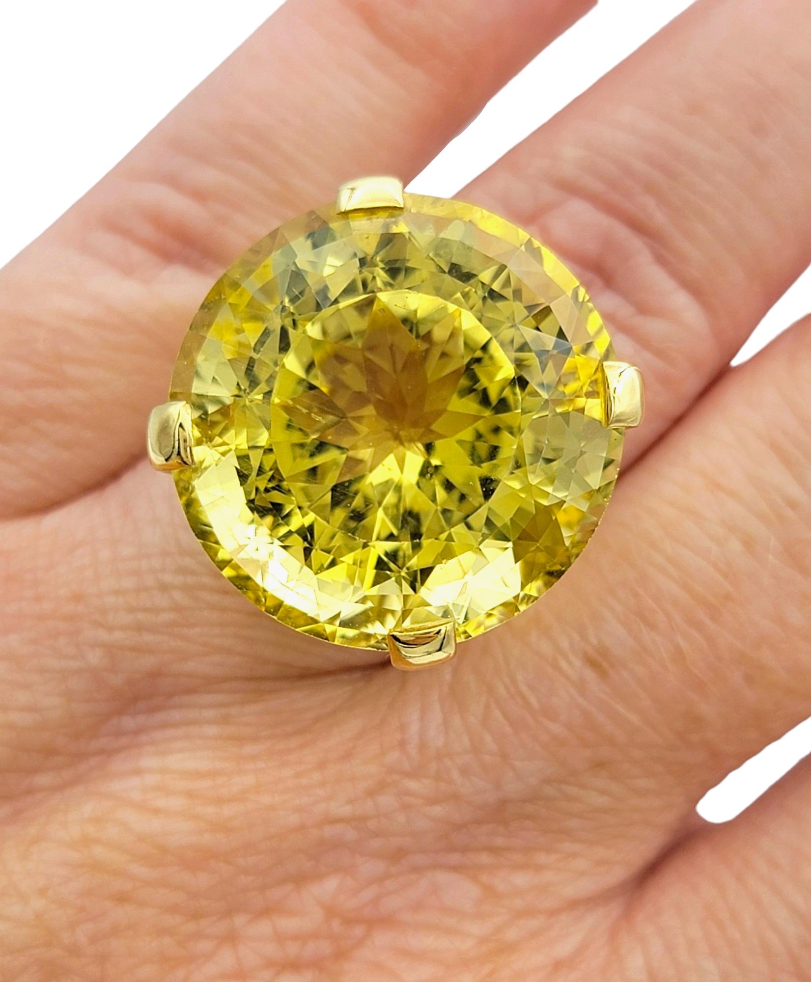 Bague cocktail en or jaune 18 carats à profil haut et héliodore taille ronde 35,70 carats en vente 1