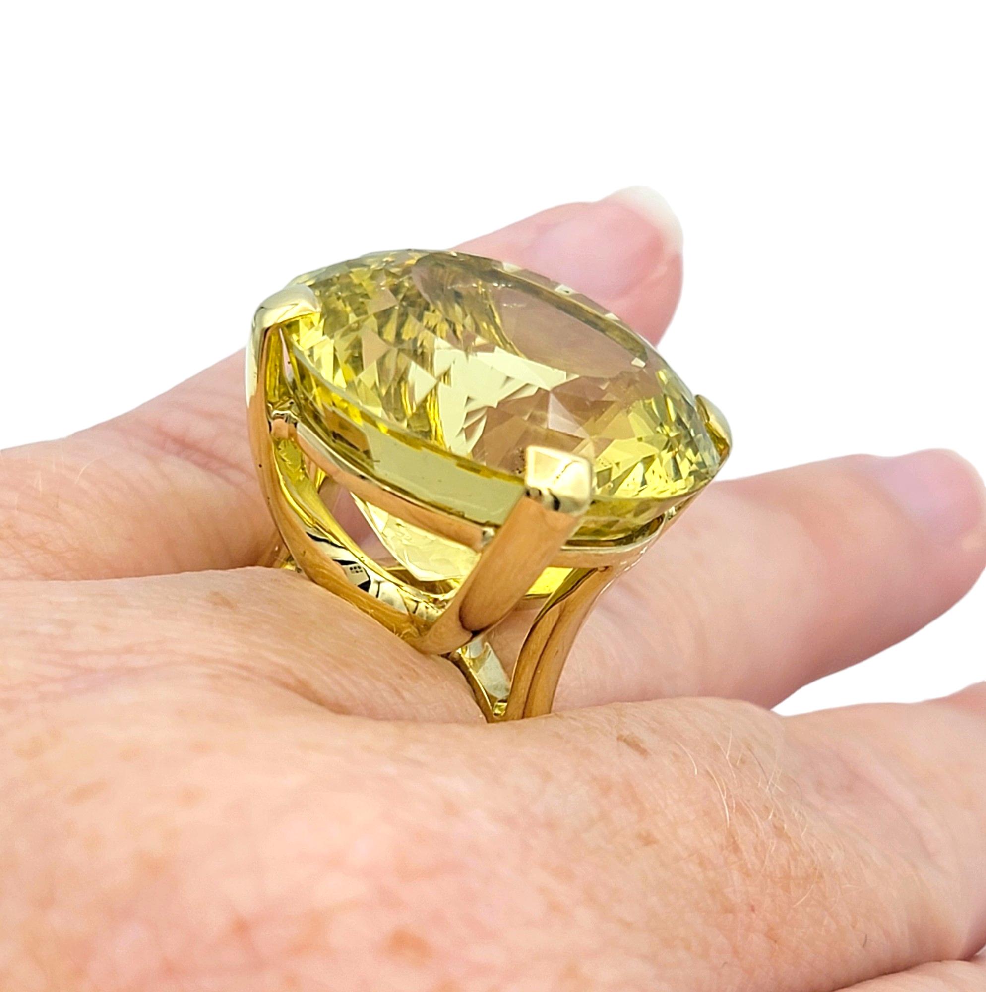 Bague cocktail en or jaune 18 carats à profil haut et héliodore taille ronde 35,70 carats en vente 2