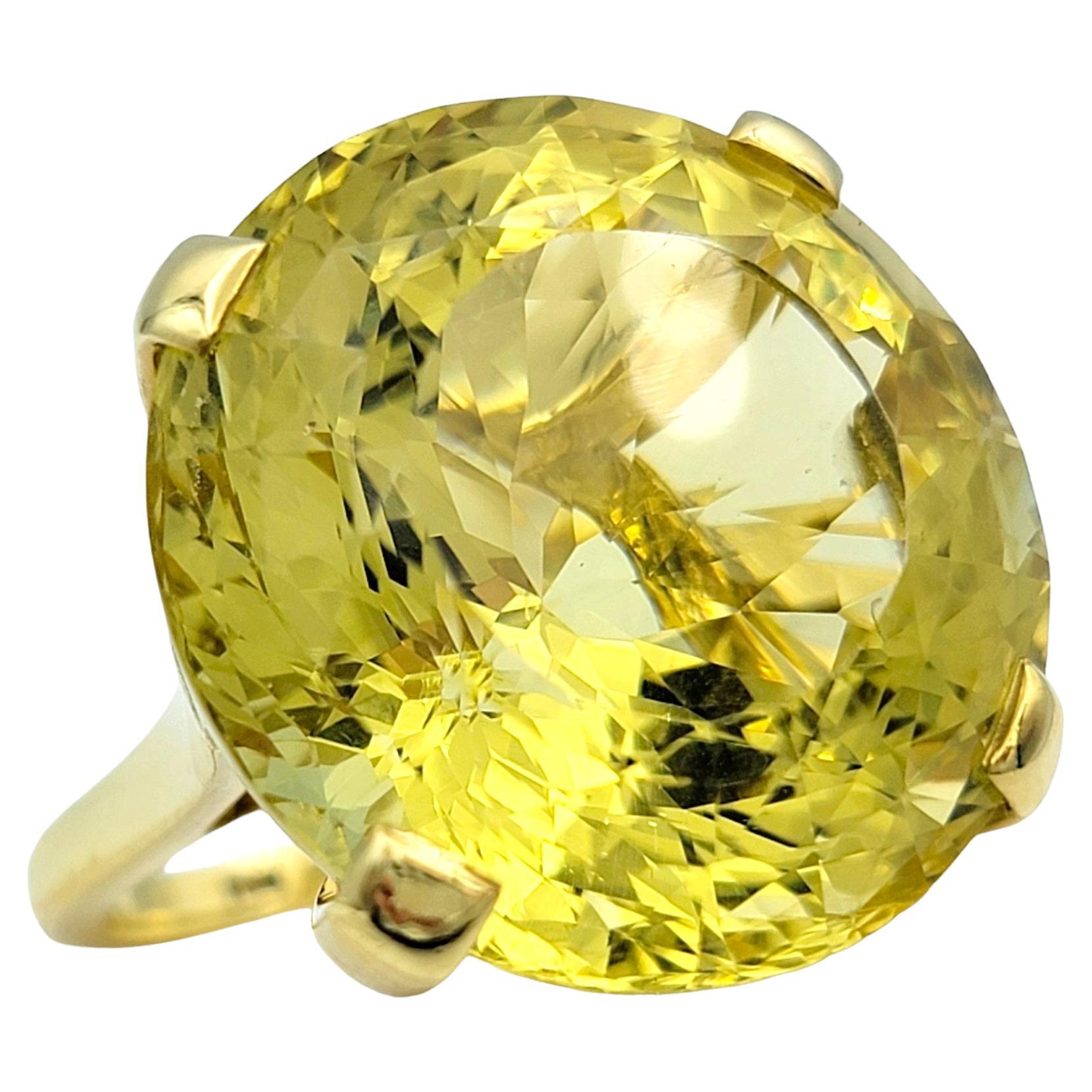 35.70 Carat Round Cut Heliodor High Profile 18 Karat Yellow Gold Cocktail Ring