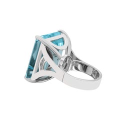 35.72 Carat Aquamarine and Diamond 18 Carat White Gold Cocktail Ring