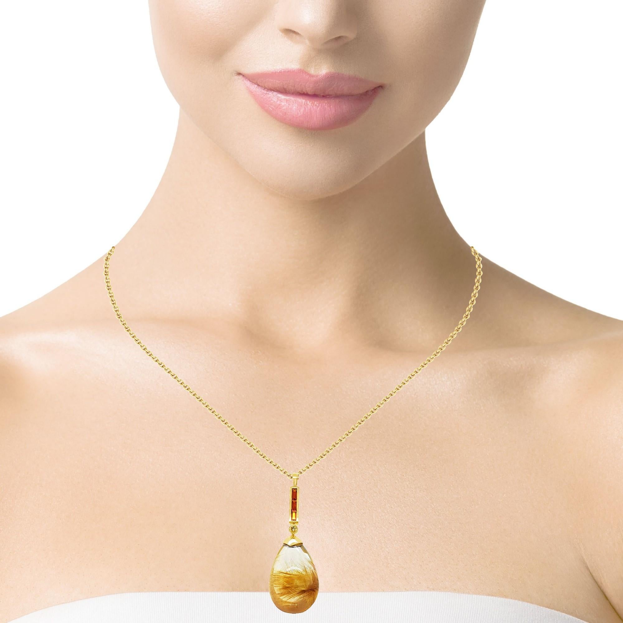 Pendentif en or jaune de 35,74 carats en quartz rutilé avec citrine et diamant en vente 4