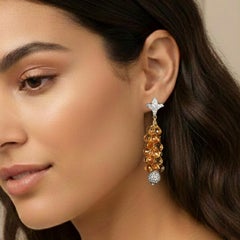 35.74ct Citrine Briolette Earrings with 2.35ct Diamonds In 14k Gold