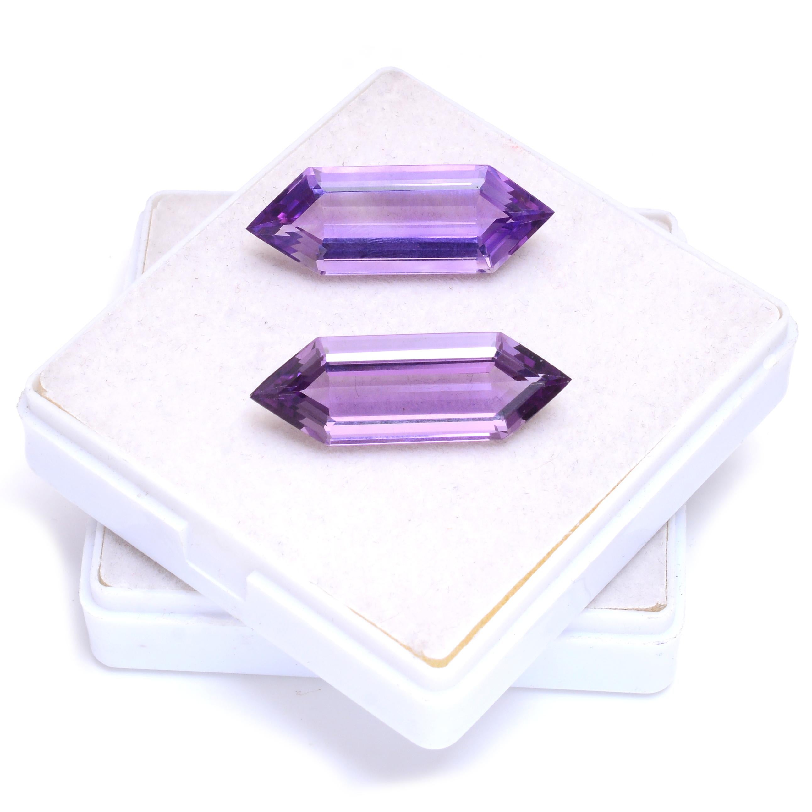 Contemporary 35.75 Carat Natural Fancy-Cut Pair of Amethysts For Sale