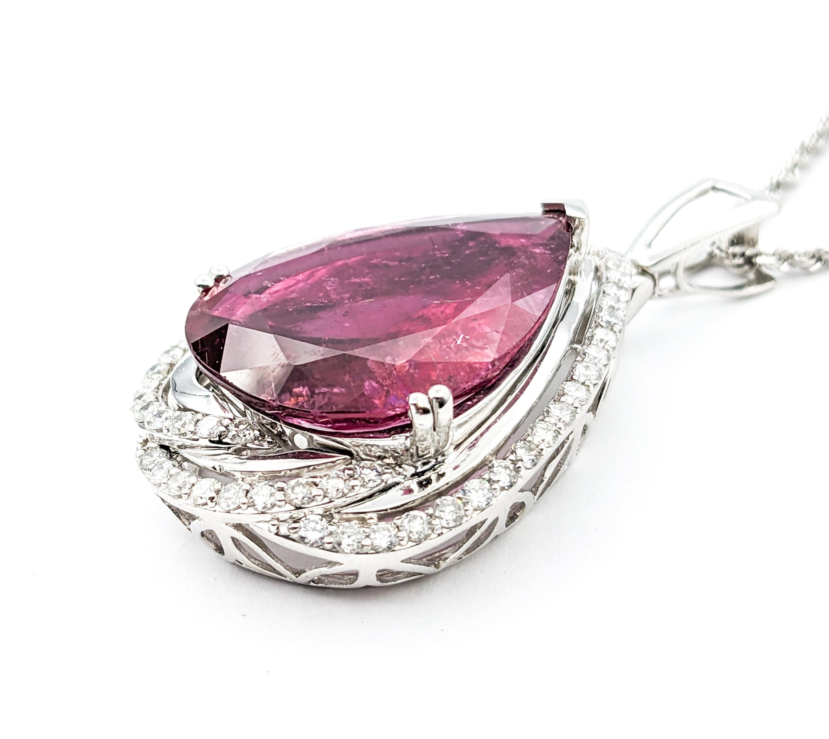 35.75ct Pink GIA Rubellite Tourmaline Pear & Diamond Necklace In Platinum In Excellent Condition For Sale In Bloomington, MN