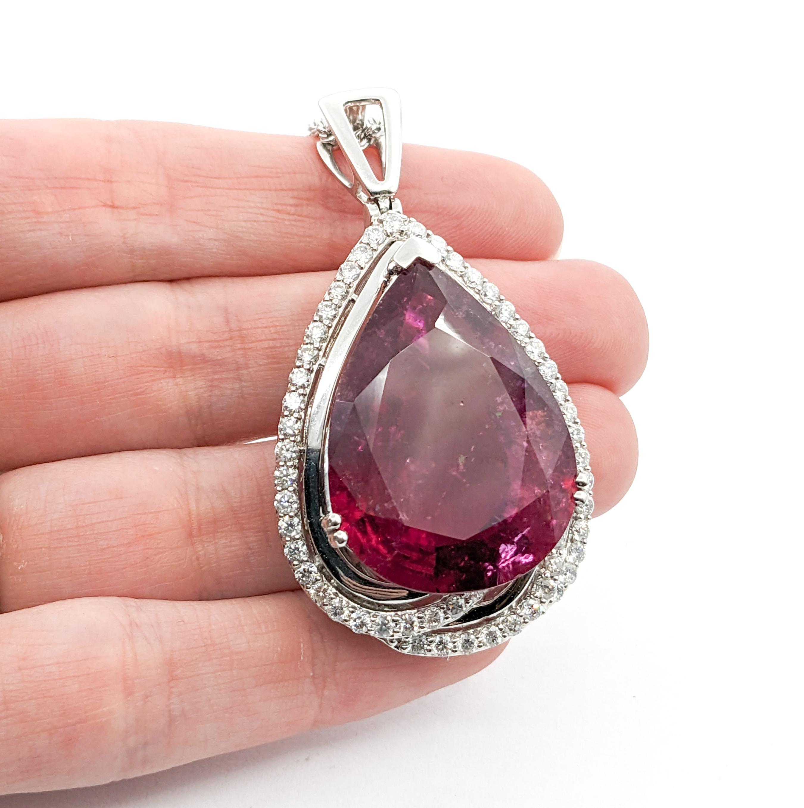 35.75ct Pink GIA Rubellite Tourmaline Pear & Diamond Necklace In Platinum For Sale 2