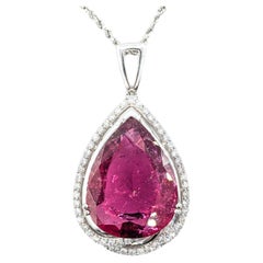 35,75 Karat Rosa GIA Rubellit Turmalin Birne & Diamant Halskette aus Platin