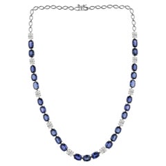 35.77 Carat Blue Sapphire 5.86 Carat SI/H Diamond Necklace 14 Karat White Gold