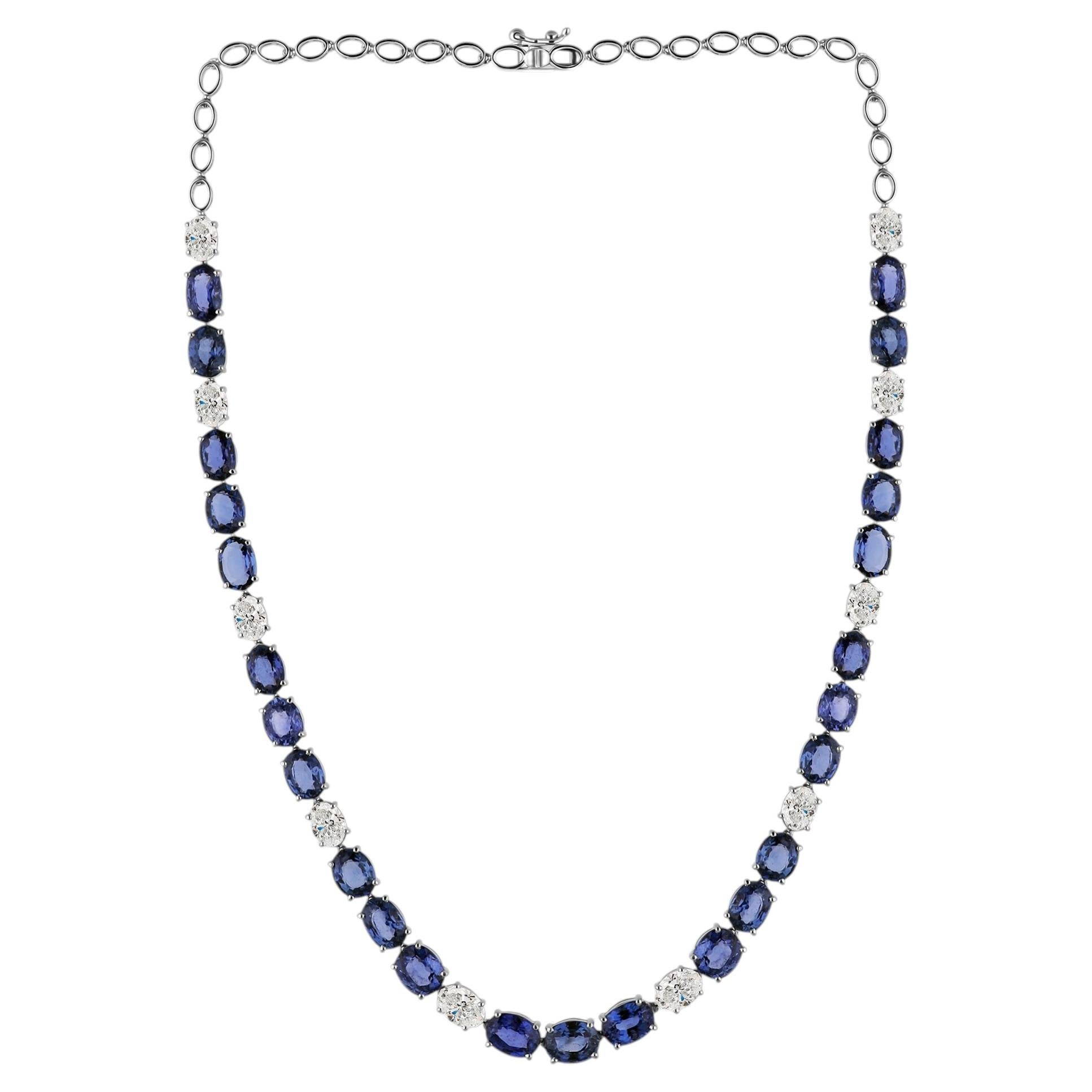 35,77 Carati Zaffiro Blu 5,86 Carati SI/H Collana di diamanti in oro bianco 18 carati