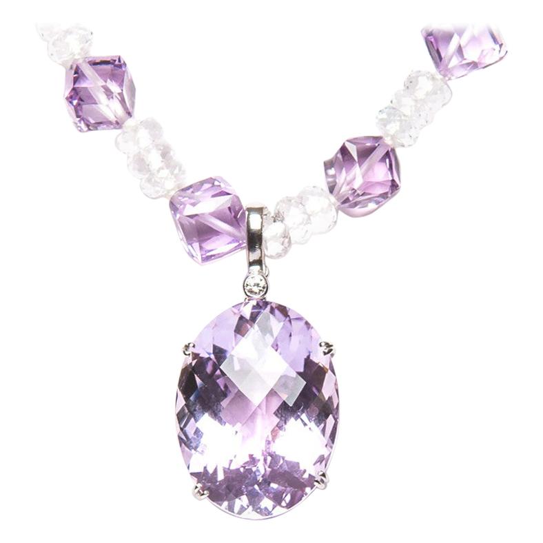 35.79 Carat Oval Amethyst Diamond 18 Karat White Gold Enhancer Natalie Barney For Sale