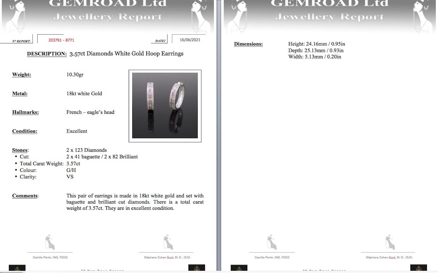  3.57ct Diamonds White Gold Hoop Earrings For Sale 5