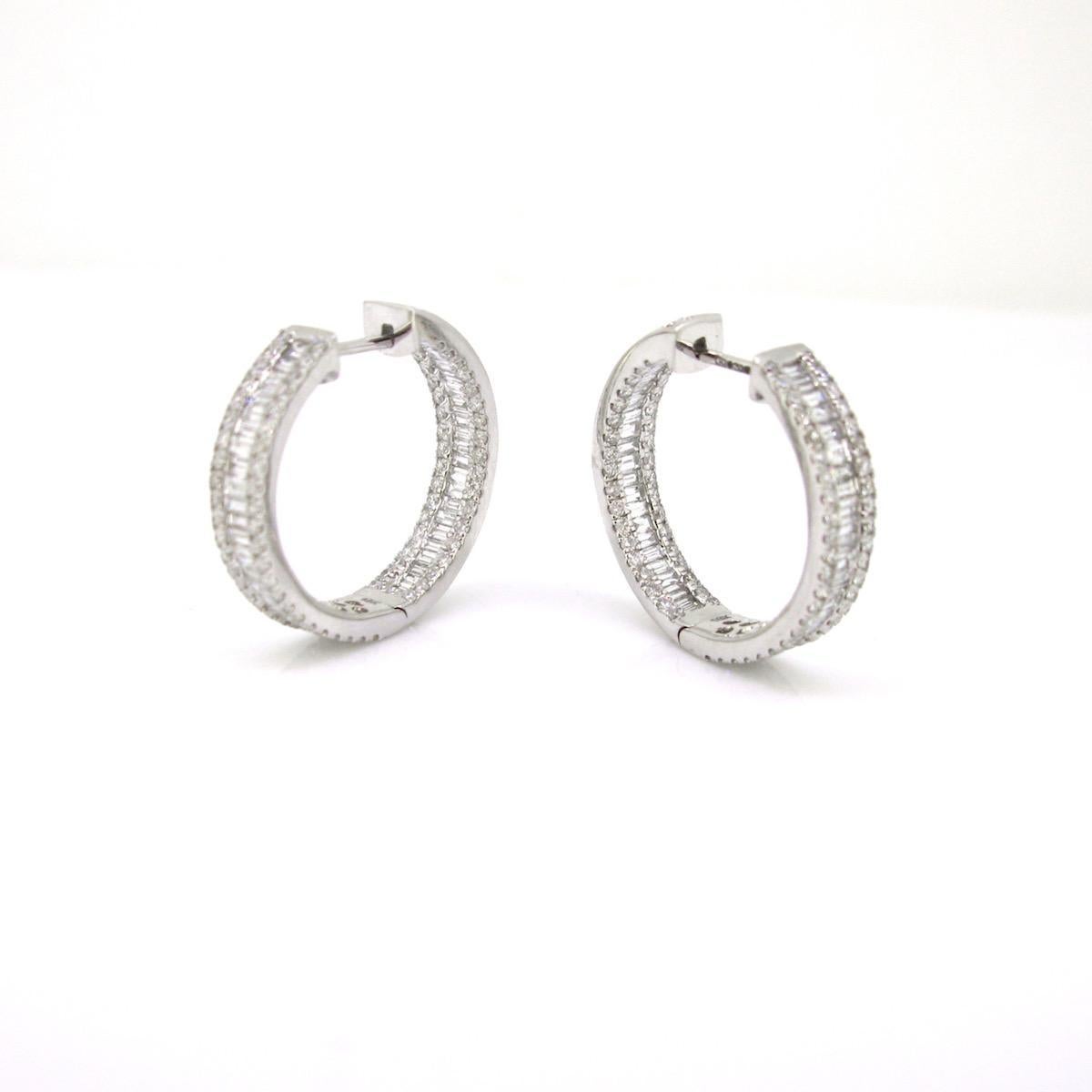  3.57ct Diamonds White Gold Hoop Earrings For Sale 2