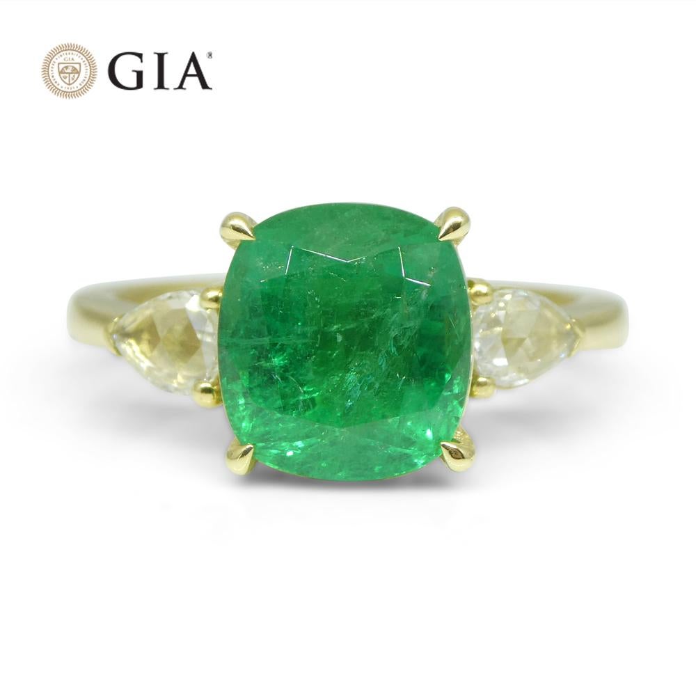 3.57ct Emerald, Diamond Statement or Engagement Ring set in 18k Yellow Gold, GIA For Sale 8