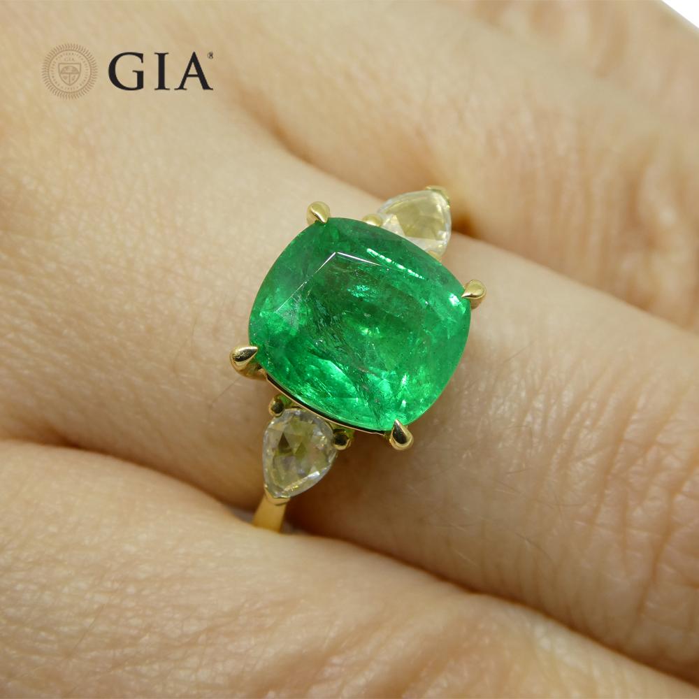 Contemporary 3.57ct Emerald, Diamond Statement or Engagement Ring set in 18k Yellow Gold, GIA For Sale
