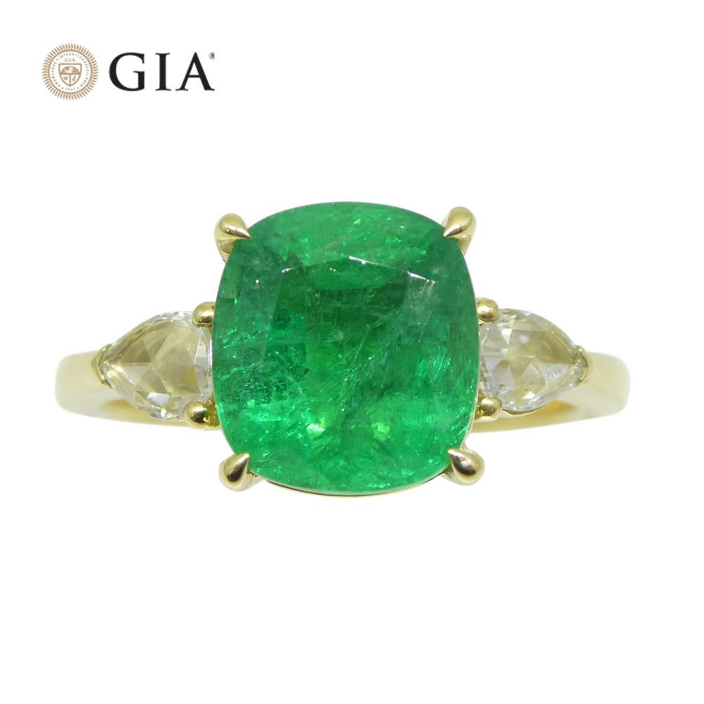 3.57ct Emerald, Diamond Statement or Engagement Ring set in 18k Yellow Gold, GIA For Sale 1