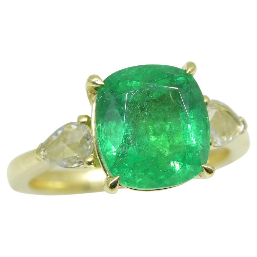 3.57ct Emerald, Diamond Statement or Engagement Ring set in 18k Yellow Gold, GIA For Sale