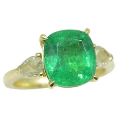 Used 3.57ct Emerald, Diamond Statement or Engagement Ring set in 18k Yellow Gold, GIA