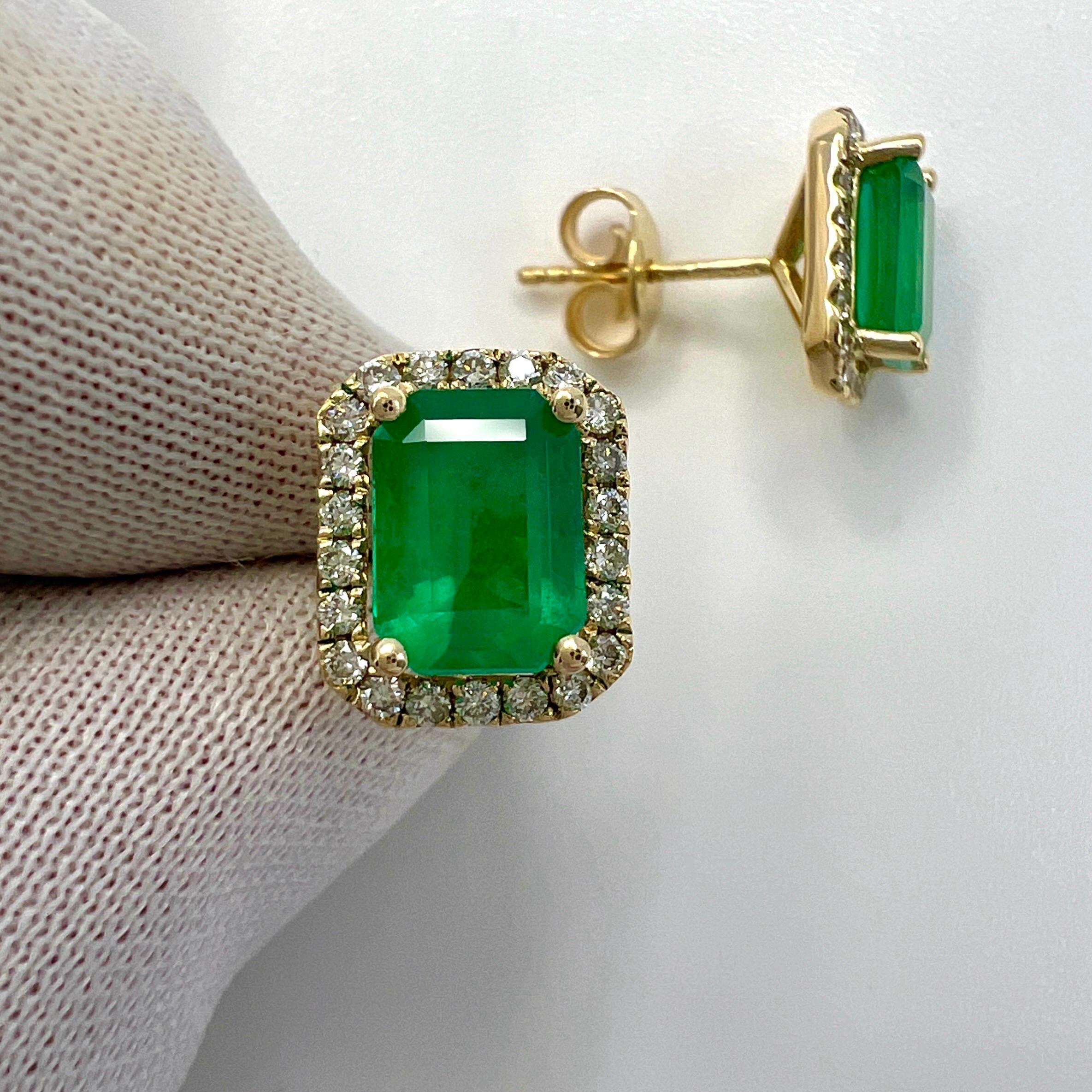 Women's or Men's 3.57ct GIA Certified Rare Russian Emerald & Diamond 18k Gold Halo Earring Studs For Sale
