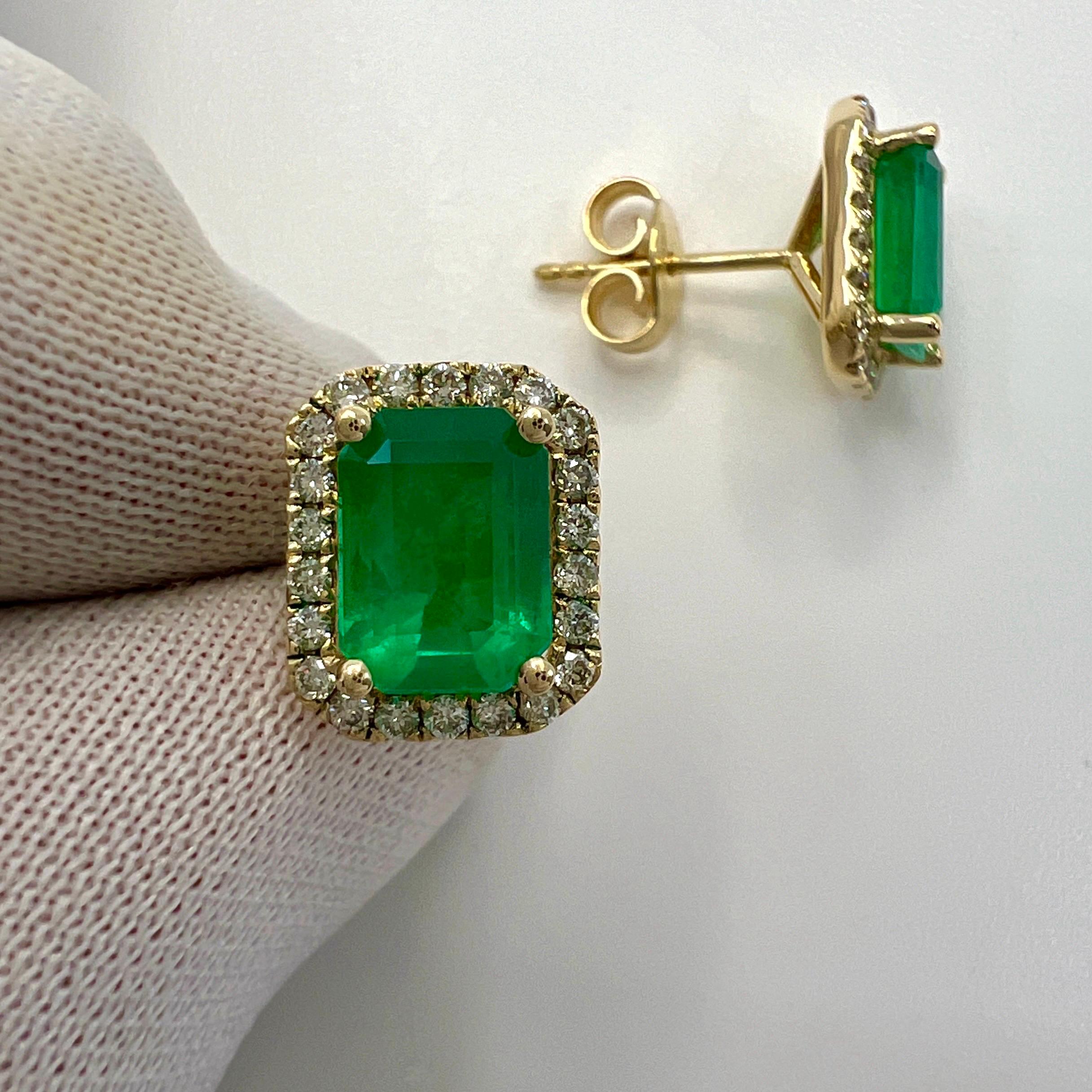 3.57ct GIA Certified Rare Russian Emerald & Diamond 18k Gold Halo Earring Studs For Sale 1