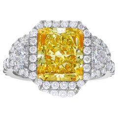 3.5 Carat GIA Yellow Elongated Radiant Diamond Ring