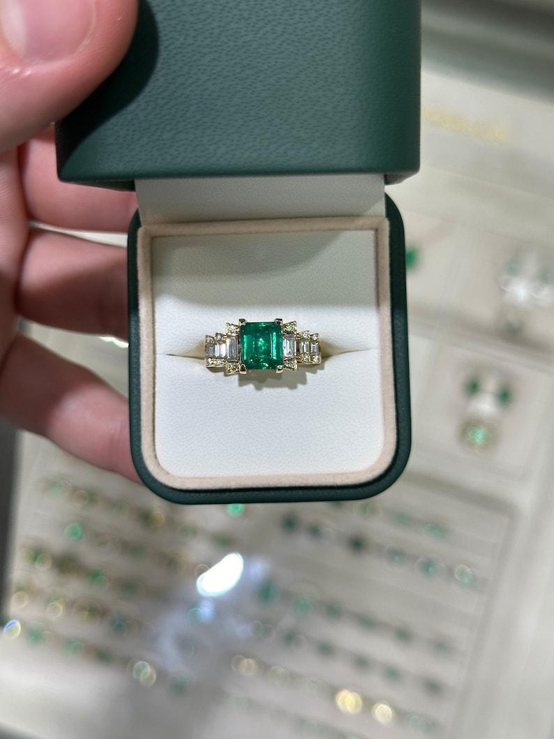 Women's 3.57tcw 18K Rich Green Emerald Cut Diamond Accent Ring: Emerald Engagement For Sale
