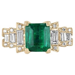 Anello con diamante taglio smeraldo verde ricco da 3,57tcw 18K: fidanzamento con smeraldo