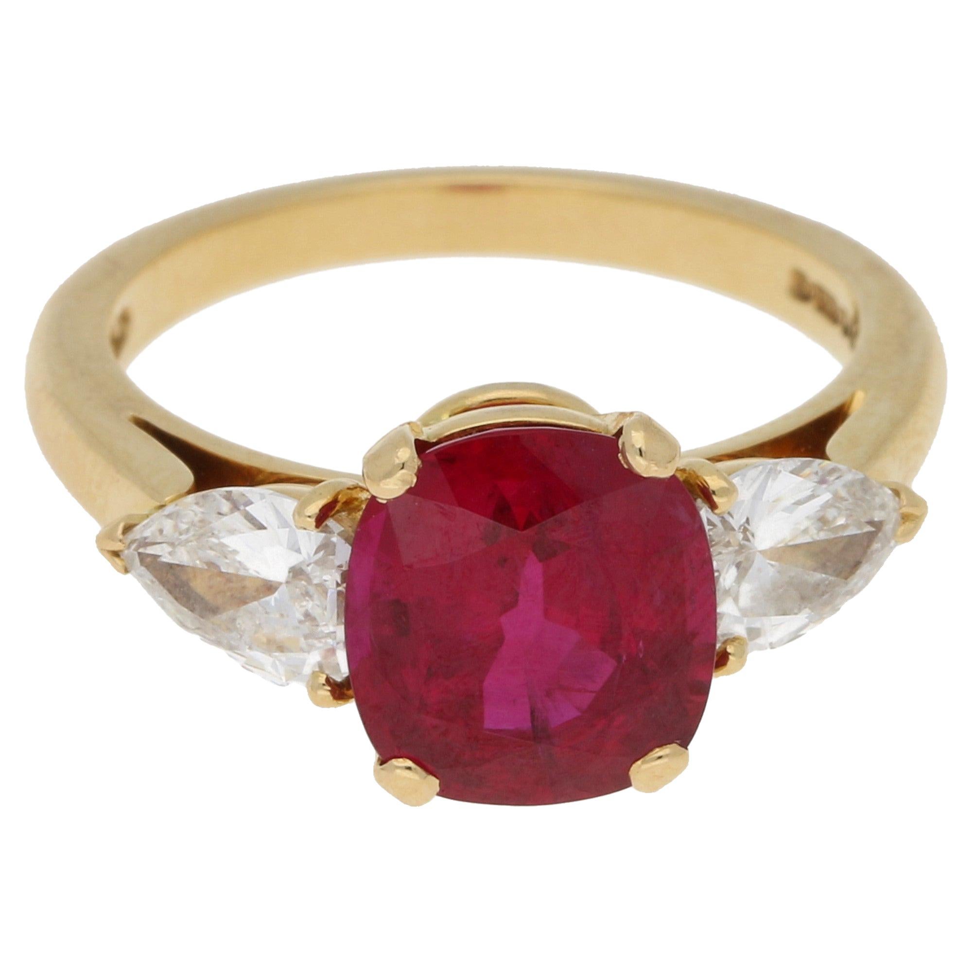 Burmese Ruby and Flawless Diamond Engagement Ring in 18k Yellow Gold