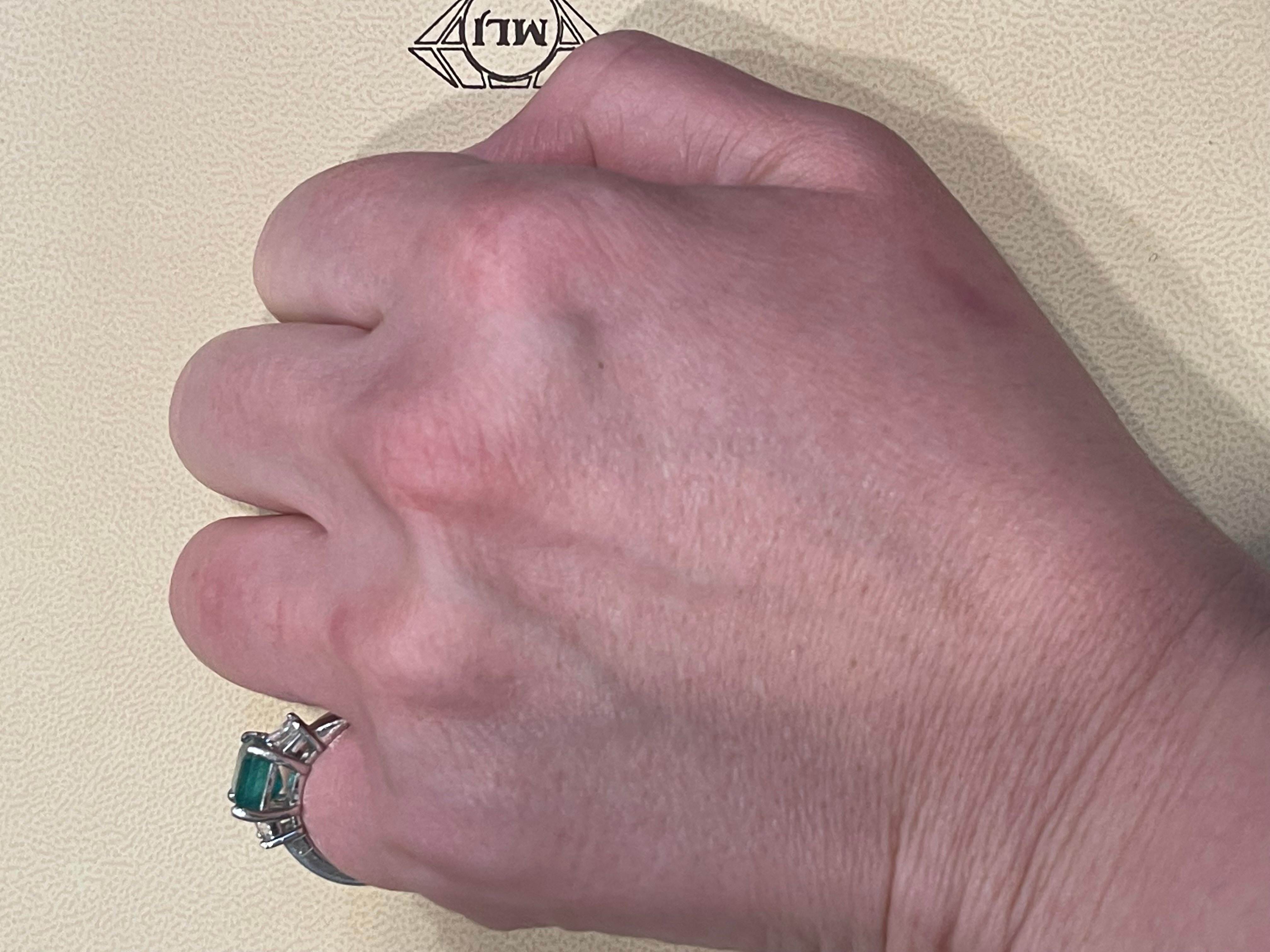 3.58 Carat Cushion Cut Colombian Emerald & 0.8 Ct Diamond Ring in 18K White Gold For Sale 3