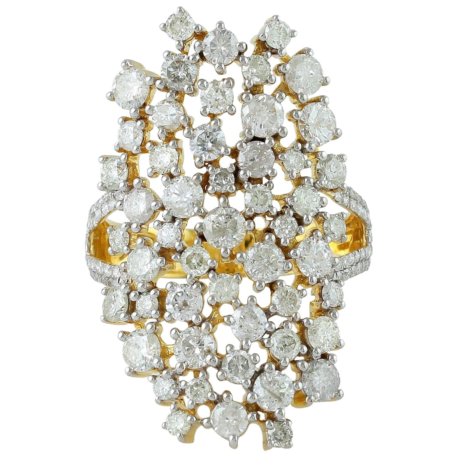 3.58 Carat Diamond Engagement 14 Karat Gold Cluster Ring For Sale