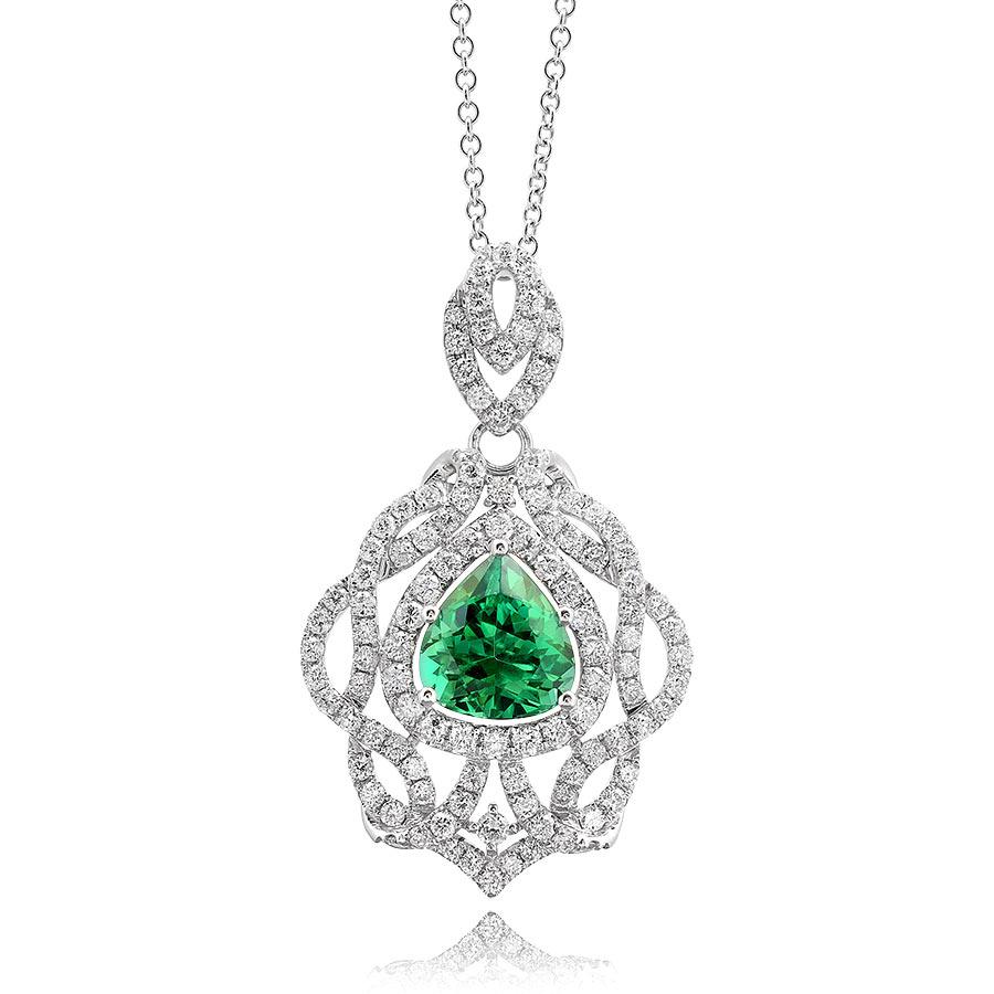 3.58 Carat Green Tourmaline Diamonds set in 14K White Gold Pendant  In New Condition For Sale In Los Angeles, CA
