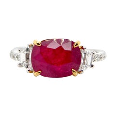 3.58 Carat GRS Certified Unheated Burmese "Mogok" Ruby and White Diamond Ring