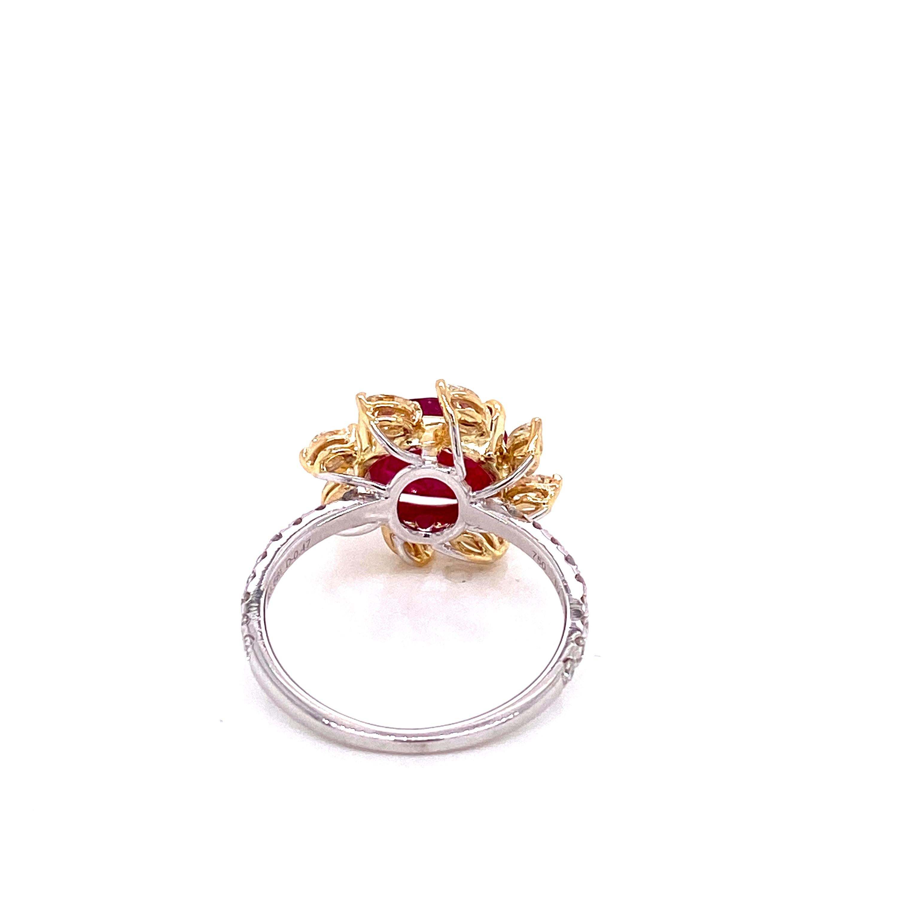 Cushion Cut 3.58 Carat GRS Certified Unheated Burmese Ruby and Diamond Gold Engagement Ring For Sale