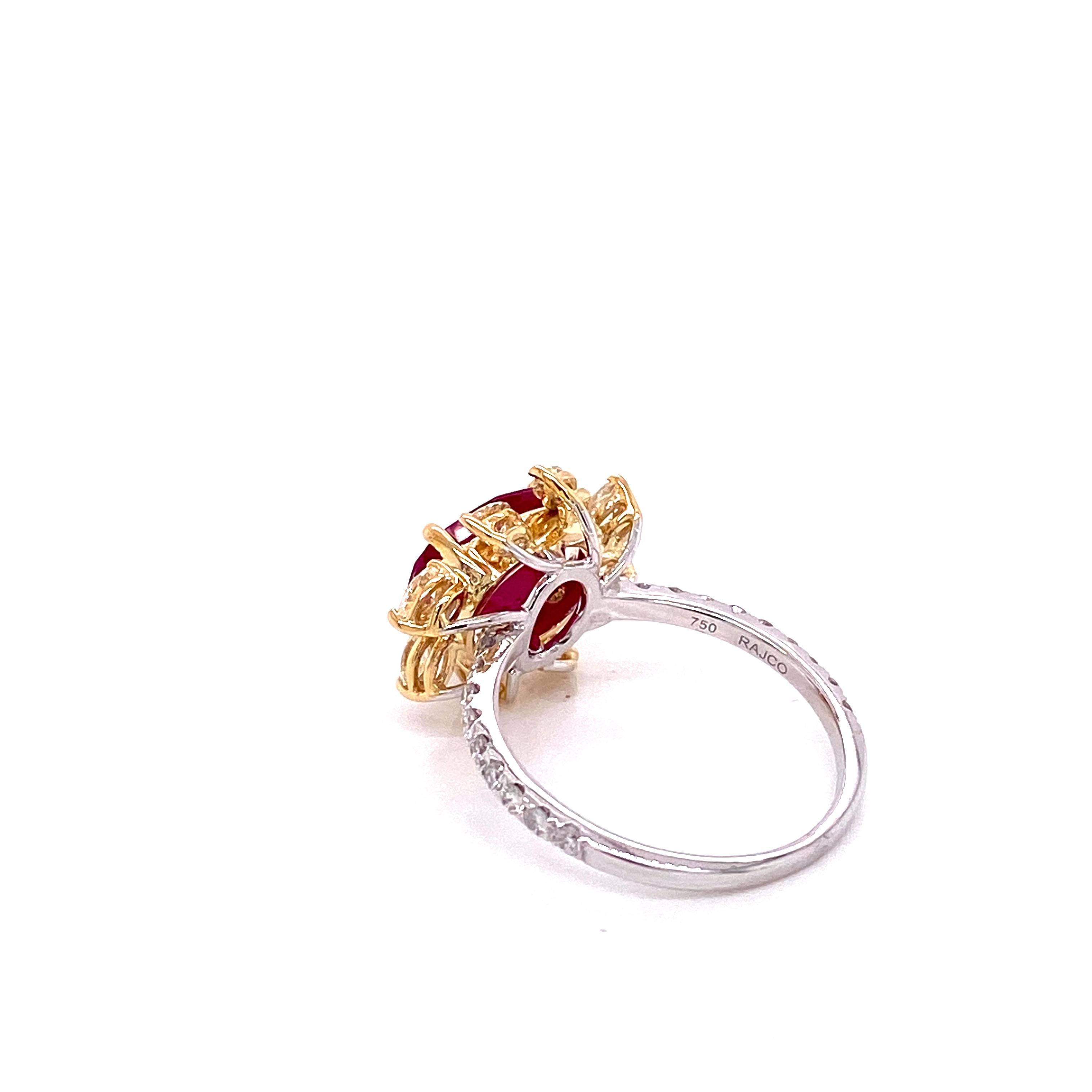 3.58 Carat GRS Certified Unheated Burmese Ruby and Diamond Gold Engagement Ring In New Condition For Sale In Hong Kong, HK