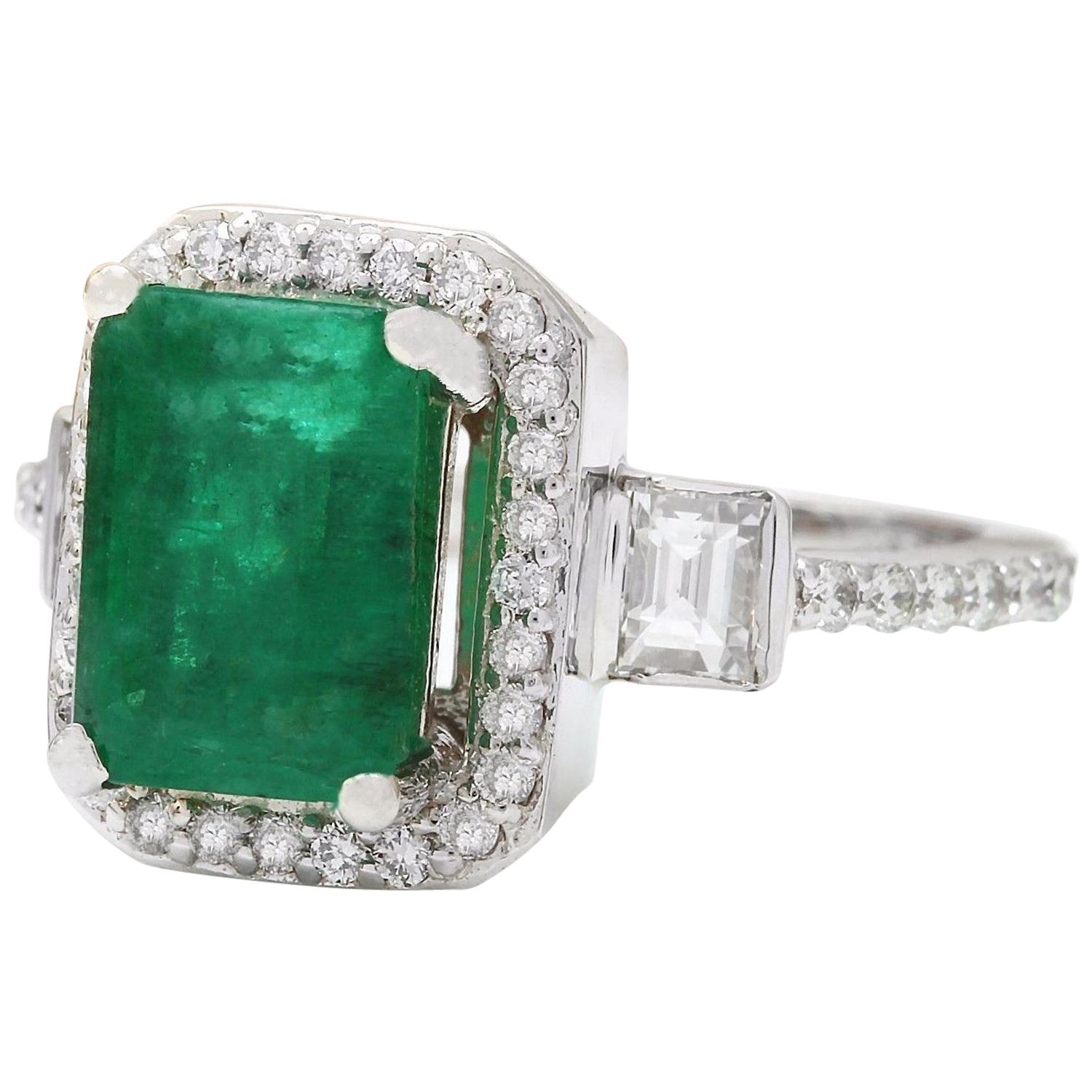 3.58 Carat Natural Emerald 14K Solid White Gold Diamond Ring
 Item Type: Ring
 Item Style: Engagement
 Material: 14K White Gold
 Mainstone: Emerald
 Stone Color: Green
 Stone Weight: 2.58 Carat
 Stone Shape: Emerald
 Stone Quantity: 1
 Stone