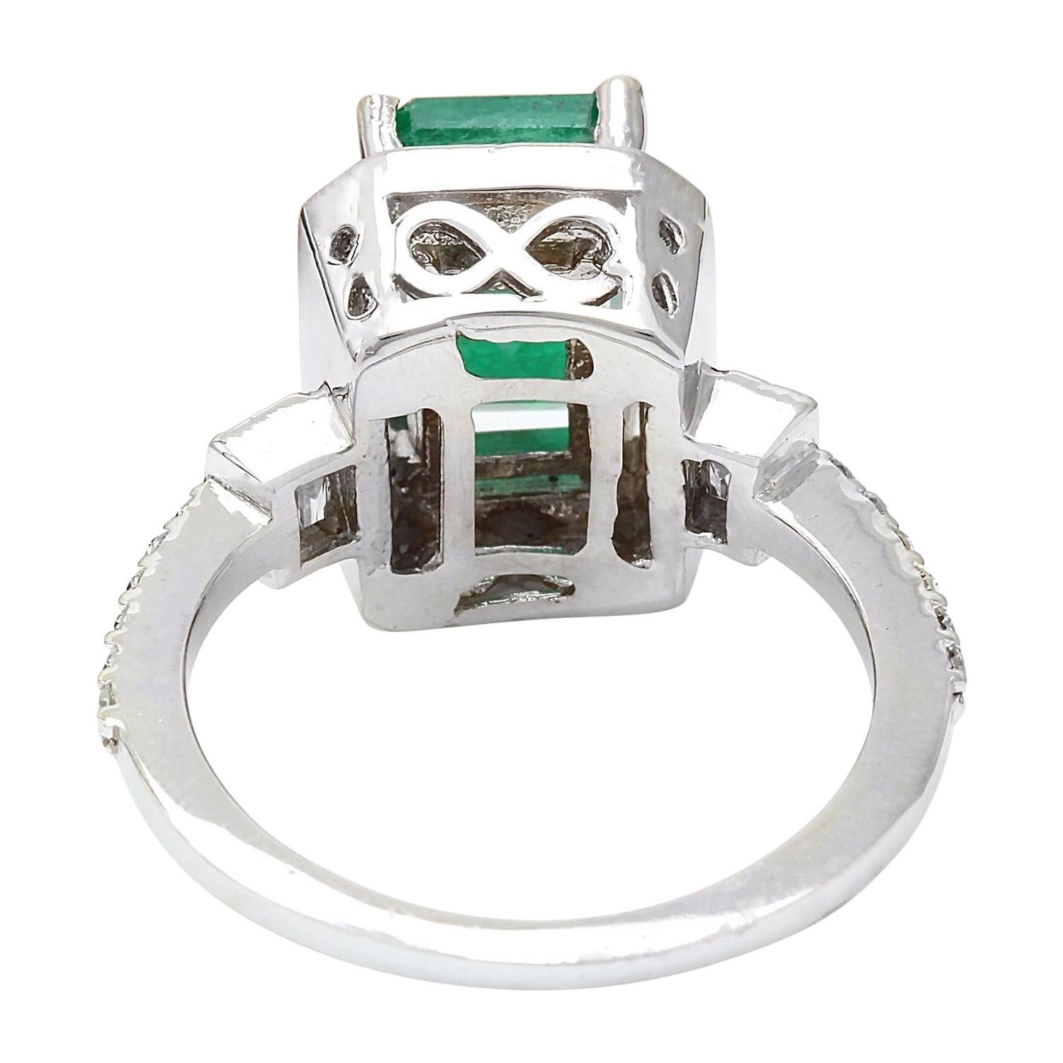 Emerald Cut Emerald Diamond Ring In 14 Karat Solid White Gold  For Sale