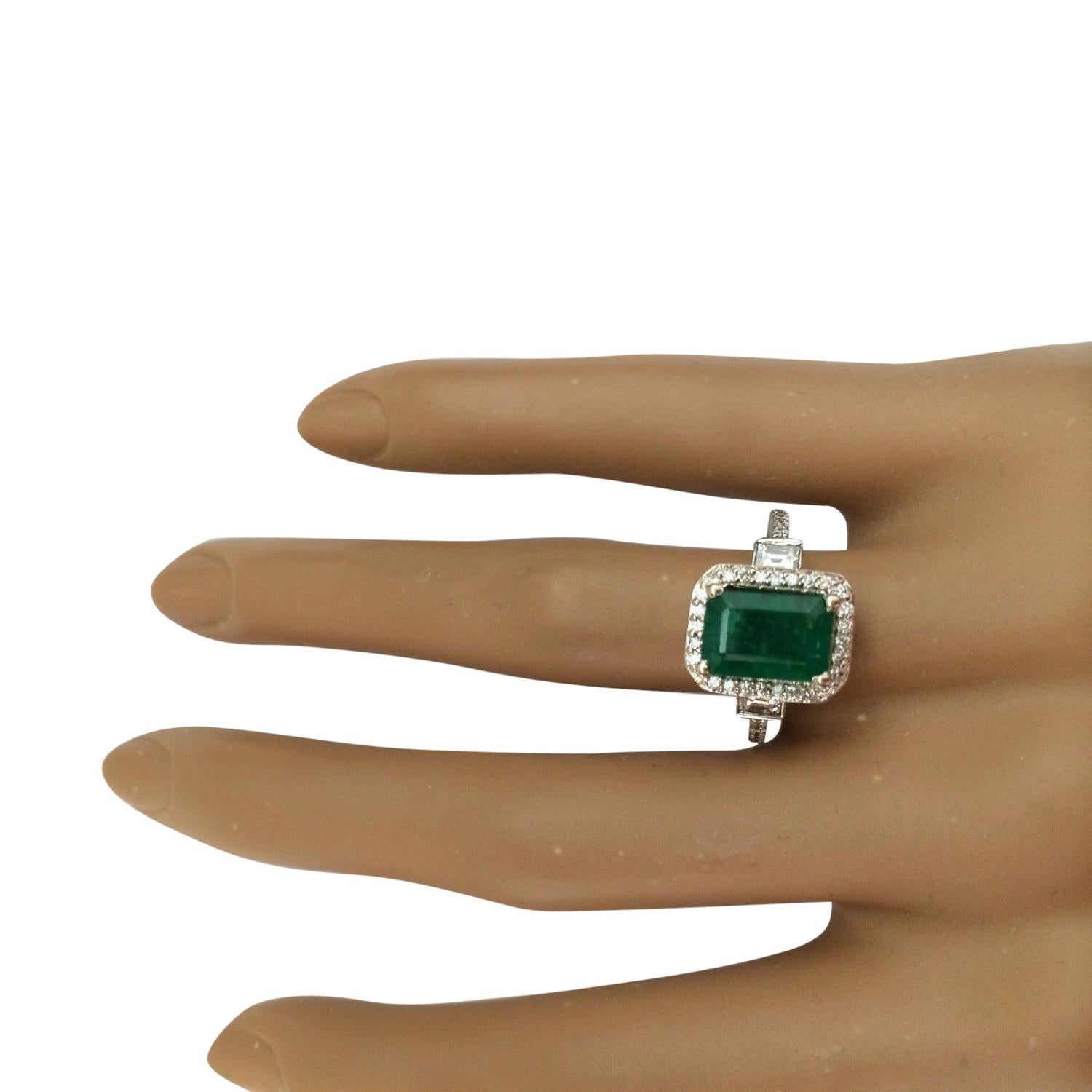 Women's Emerald Diamond Ring In 14 Karat Solid White Gold For Sale